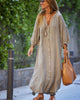 Fjorna | Women's Dress White Linen Oversized Puff Sleeve Size S 2