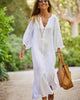 Fjorna | Women's Dress White Linen Oversized Puff Sleeve Size S 3