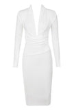 Fjorna | Women's Dress White Pearl Bandage Knee-Length Polyester 0