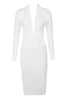 Fjorna | Women's Dress White Pearl Bandage Knee-Length Polyester 0