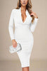Fjorna | Women's Dress White Pearl Bandage Knee-Length Polyester 1