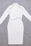 Fjorna | Women's Dress White Pearl Bandage Knee-Length Polyester 5