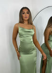 Fjorna | Women's Evening Dress Mint Satin Size S Luxurious with Split 3