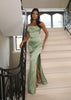 Fjorna | Women's Evening Dress Mint Satin Size S Luxurious with Split 4