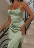 Fjorna | Women's Evening Dress Mint Satin Size S Luxurious with Split 7