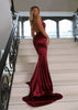 Fjorna | Women's Evening Gown Wine Satin Thigh-High Slit 0