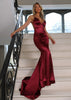 Fjorna | Women's Evening Gown Wine Satin Thigh-High Slit 3