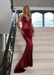 Fjorna | Women's Evening Gown Wine Satin Thigh-High Slit 5