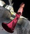 Fjorna | Women's Evening Gown Wine Satin Thigh-High Slit 6