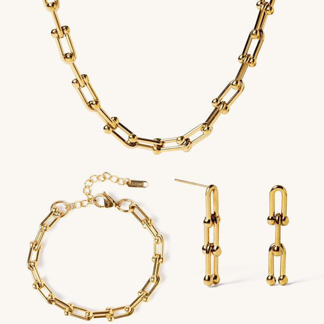 Fjorna | Women's Jewelry Set Gold Stainless Steel 3-Piece Elegant Design 0