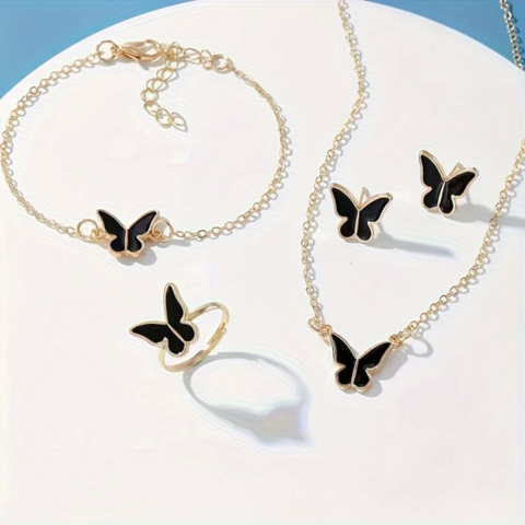 Fjorna | Women's Jewelry Set Silver Alloy Butterfly Design Elegant Necklace Bracelet Rings Earrings 0