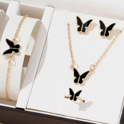 Fjorna | Women's Jewelry Set Silver Alloy Butterfly Design Elegant Necklace Bracelet Rings Earrings 1