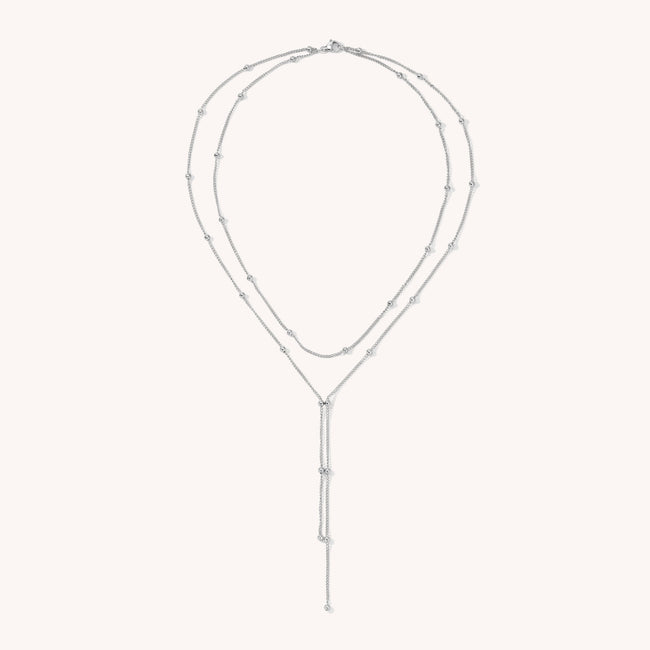 Fjorna | Women's Lariat Necklace Silver Beaded Chain Adjustable 16-18 Inches 0