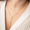 Fjorna | Women's Lariat Necklace Silver Beaded Chain Adjustable 16-18 Inches 8