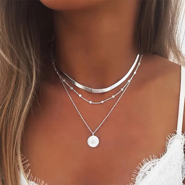 Fjorna | Women's Layered Necklace Set Gold 18k Plated Metal 0