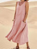 Fjorna | Women's Linen Dress White Relaxed Fit Summer Style 0