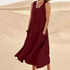 Fjorna | Women's Linen Dress White Relaxed Fit Summer Style 10