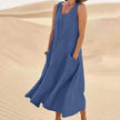 Fjorna | Women's Linen Dress White Relaxed Fit Summer Style 11