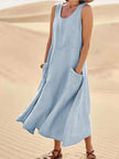 Fjorna | Women's Linen Dress White Relaxed Fit Summer Style 1