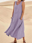 Fjorna | Women's Linen Dress White Relaxed Fit Summer Style 4