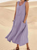 Fjorna | Women's Linen Dress White Relaxed Fit Summer Style 4
