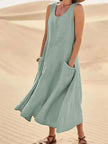 Fjorna | Women's Linen Dress White Relaxed Fit Summer Style 6