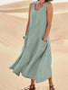 Fjorna | Women's Linen Dress White Relaxed Fit Summer Style 6