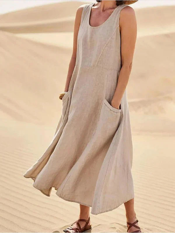 Fjorna | Women's Linen Dress White Relaxed Fit Summer Style 8