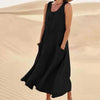 Fjorna | Women's Linen Dress White Relaxed Fit Summer Style 9