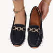 Fjorna | Women's Loafers Black Suede Orthopedic with Chain Detail 0