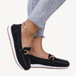 Fjorna | Women's Loafers Black Suede Orthopedic with Chain Detail 2