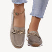 Fjorna | Women's Loafers Black Suede Orthopedic with Chain Detail 6