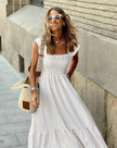 Fjorna | Women's Maxi Dress Blue Size M Cotton Gingham Ruffle Sleeves 2
