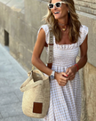 Fjorna | Women's Maxi Dress Blue Size M Cotton Gingham Ruffle Sleeves 3
