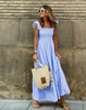 Fjorna | Women's Maxi Dress Blue Size M Cotton Gingham Ruffle Sleeves 4