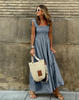 Fjorna | Women's Maxi Dress Blue Size M Cotton Gingham Ruffle Sleeves 5