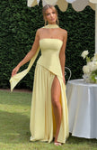 Fjorna | Women's Maxi Dress Lemon Non-Stretch Crepe with Thigh-High Split, Size S-M-L-XL 0