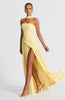 Fjorna | Women's Maxi Dress Lemon Non-Stretch Crepe with Thigh-High Split, Size S-M-L-XL 2