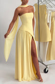Fjorna | Women's Maxi Dress Lemon Non-Stretch Crepe with Thigh-High Split, Size S-M-L-XL 4