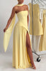 Fjorna | Women's Maxi Dress Lemon Non-Stretch Crepe with Thigh-High Split, Size S-M-L-XL 4
