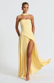 Fjorna | Women's Maxi Dress Lemon Non-Stretch Crepe with Thigh-High Split, Size S-M-L-XL 5