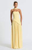 Fjorna | Women's Maxi Dress Lemon Non-Stretch Crepe with Thigh-High Split, Size S-M-L-XL 6