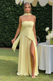 Fjorna | Women's Maxi Dress Lemon Non-Stretch Crepe with Thigh-High Split, Size S-M-L-XL 8