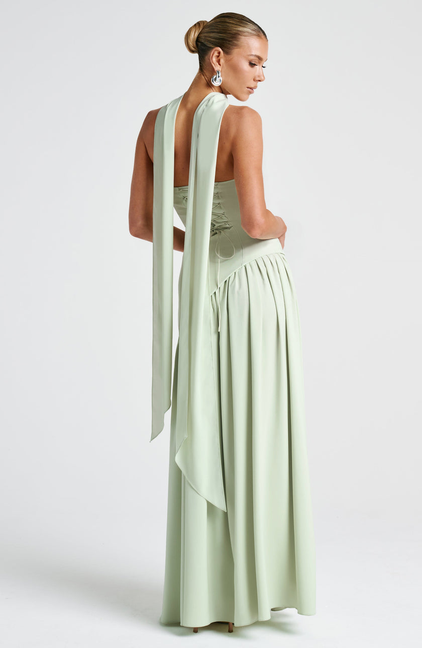 Fjorna | Women's Maxi Dress Mint Non-Stretch Crepe Formal Size M 3
