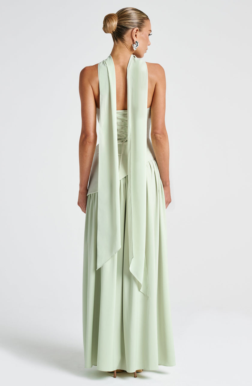 Fjorna | Women's Maxi Dress Mint Non-Stretch Crepe Formal Size M 4