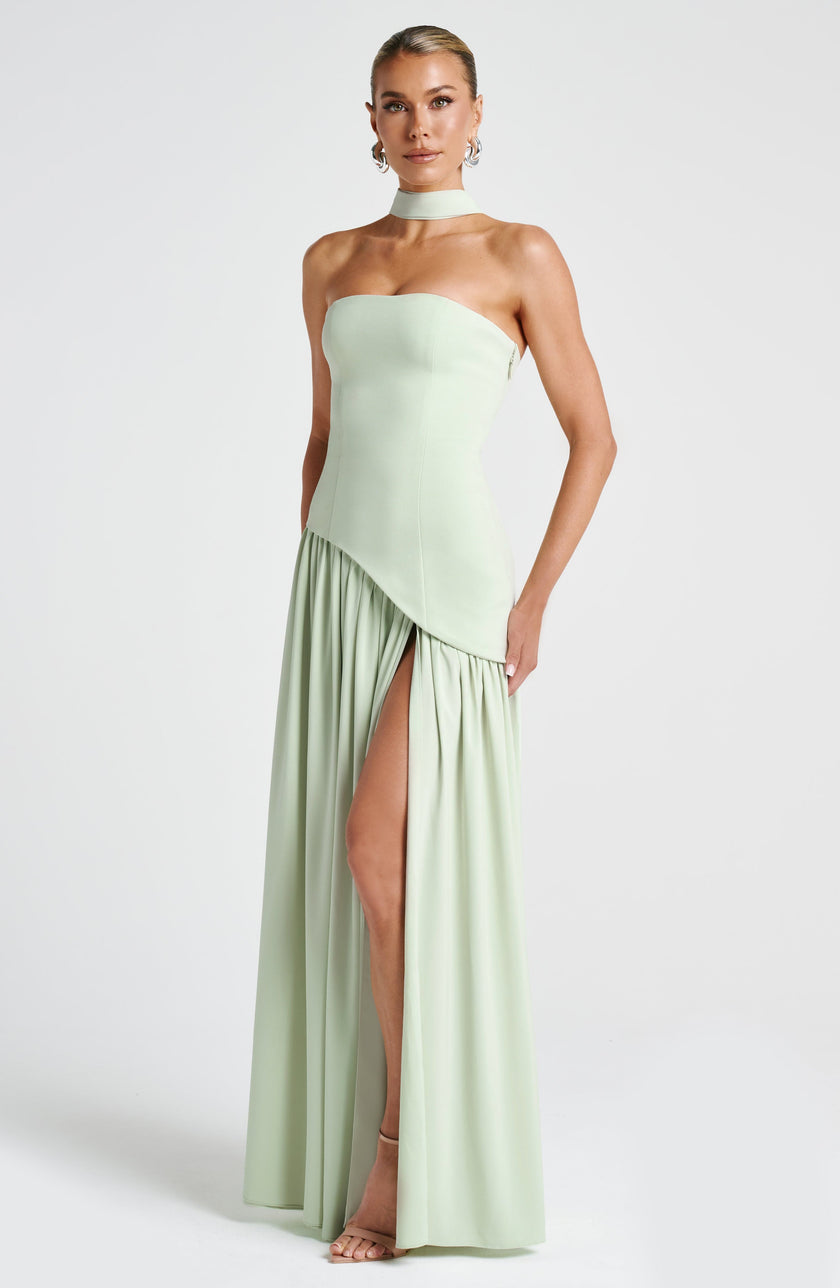 Fjorna | Women's Maxi Dress Mint Non-Stretch Crepe Formal Size M 5
