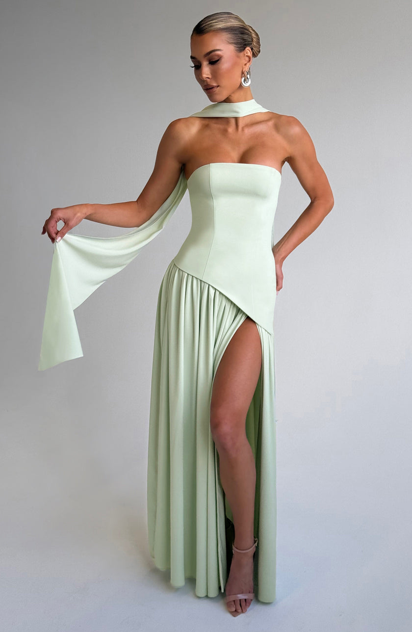 Fjorna | Women's Maxi Dress Mint Non-Stretch Crepe Formal Size M 6