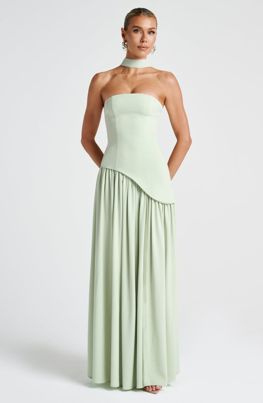 Fjorna | Women's Maxi Dress Mint Non-Stretch Crepe Formal Size M 8