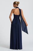 Fjorna | Women's Maxi Dress Navy Size M Crepe 3