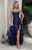 Fjorna | Women's Maxi Dress Navy Size M Stretch Satin with Ruffle Hem 0